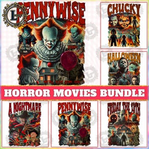 5 Designs Horror Characters PNG Bundle, Horror Movies Bundle Png, Horror Quotes Png, Horror Halloween Clipart, Killer Design, Digital File
