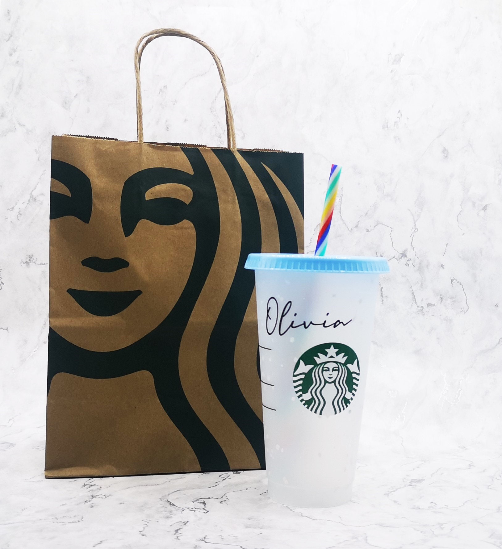 Personalised Name Customised New Confetti Starbucks Cup for Cold Drinks in Black Font F Printed