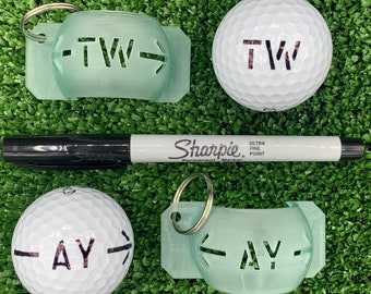 Personalised 3D Golf Ball Stencil Alignment Tool Marker | Keyring Custom Initials Sports Accessory Essential Sharpie Universal Multipurpose