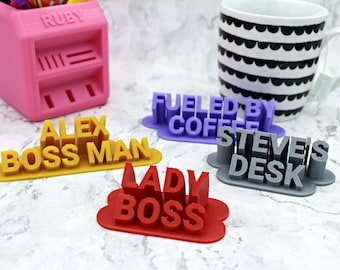 Personalised Desk Plaque 3D Printed | Custom Wording,  Office Accessory, New Job, Title Banner, Job Role Sign, Fun Gift, Quote Sign, Bespoke