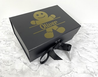 Personalisierte Weihnachts-Lebkuchen-Geschenkboxen mit Band & Magnetdeckel vinyl | Luxus Weihnachten Jeden Namen Andenken Geschenk Erinnerung Festlich