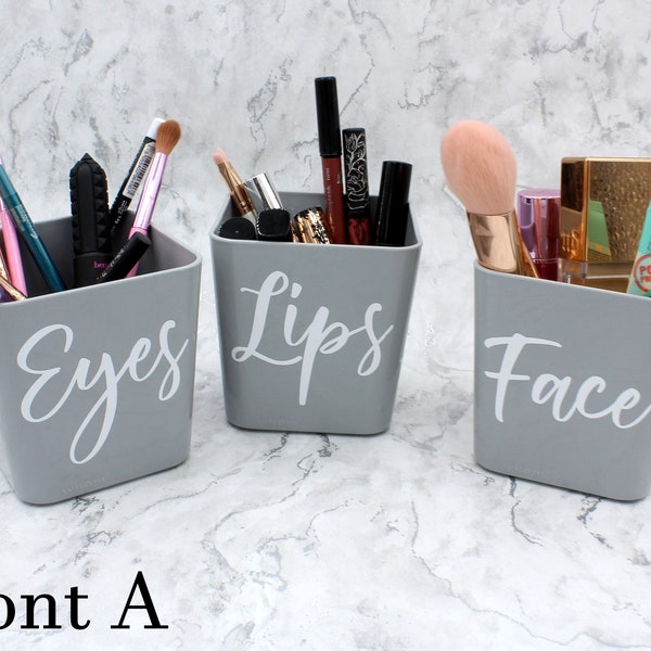 Set of 3 Personalised Makeup Font A Vinyl | Mrs Hinch Inspired Custom Cosmetics Storage with Personalized Vinyl Decal for Home Organisation
