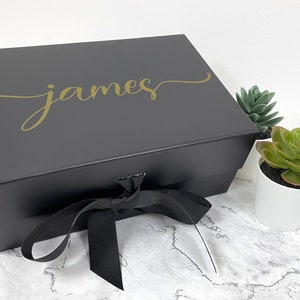 Personalised Gift Boxes With Ribbon and Magnetic Lid Vinyl | Special Occasions Luxury Customised Hamper Any Name Bag Keepsake Present Memory