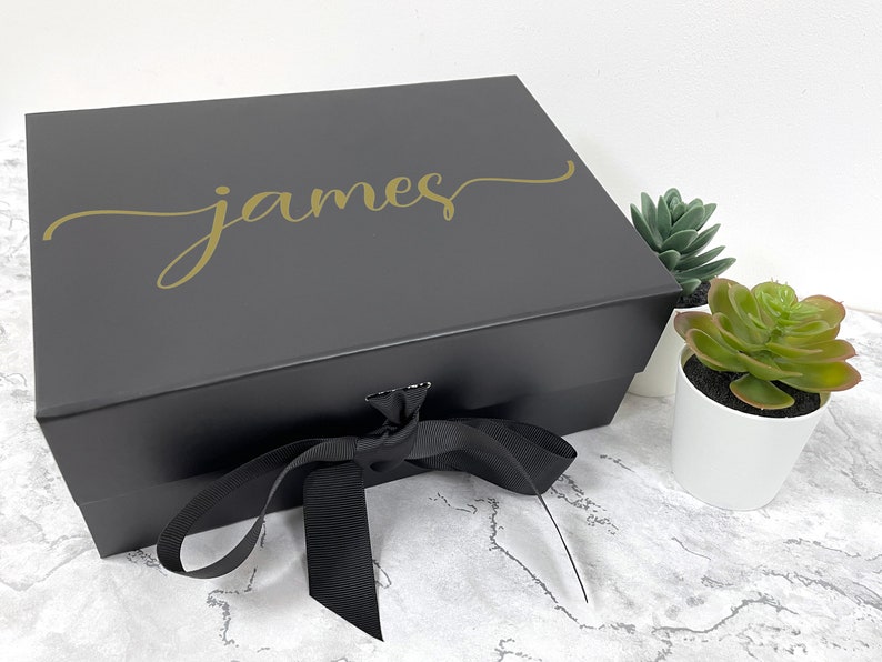 Personalised Gift Boxes With Ribbon and Magnetic Lid Vinyl Special Occasions Luxury Customised Hamper Any Name Bag Keepsake Present Memory image 1