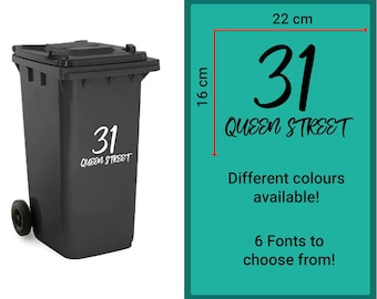 Vinyl Bin Labels - FONT 1 | Custom Bin Address Stickers, Personalised Decals, Recycling Labels,  Mrs Hinch, Personalized Wheely Bin Numbers
