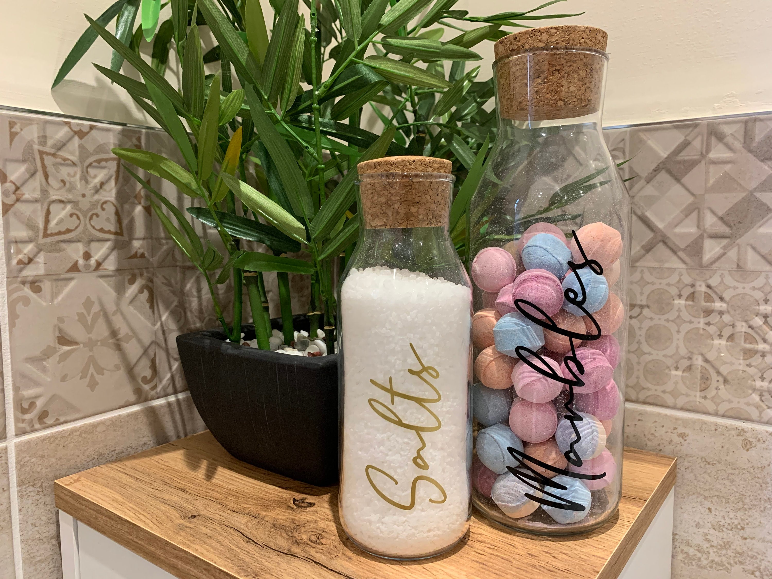 Personalised Glass Bathroom Storage Containers With Vinyl Etsy UK