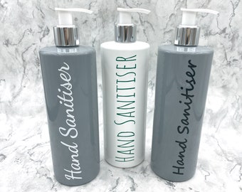 Personalized White Grey Hand Sanitiser Storage Bottle With Vinyl | Travel Antibacterial Face Mask Portable Container Office Businesses Home
