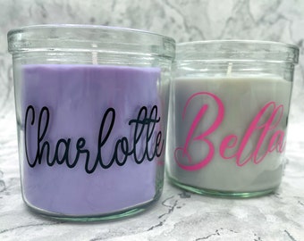Personalised Scented Candles with Vinyl Name | Home Decor Relaxing Aesthetic Luxurious Unique Gift Fragranced