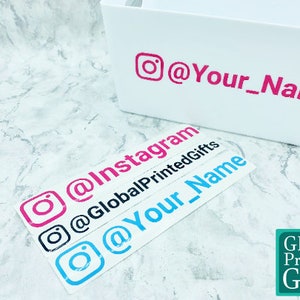 Instagram Handle Name Vinyl Labels Social Media | Custom Wording, Personalised, Facebook, Office, Title Banner, Sign, School, College, Tag