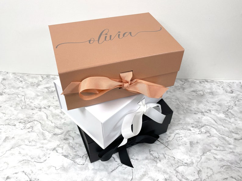 Personalised Gift Boxes With Ribbon and Magnetic Lid Vinyl Special Occasions Luxury Customised Hamper Any Name Bag Keepsake Present Memory image 7