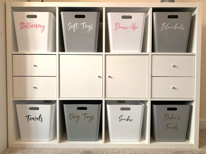 IKEA Kallax Personalised Storage Boxes With Vinyl Mrs Hinch Inspired Custom Stationary with Personalized Decal for Home Office Organiser image 2
