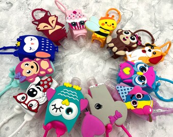 Cute Fun Animal Silicone Cover Hand Sanitizer Bottles | Travel Liquid Keychain Keyring 25ml Personal Dispenser for Alcohol Antibacterial Gel