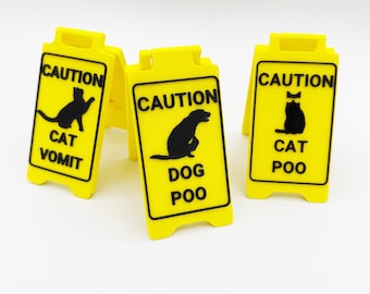 Customised Miniature Pet Signs - 3D Printed | Yellow Replica Caution Signs