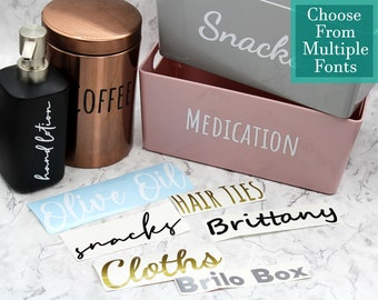 Custom Vinyl Storage Labels | Mrs Hinch Style Personalized Decal Stickers for Container in Kitchen & Home Organisation