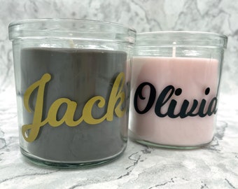 Personalised Scented Candles with Vinyl Name | Home Decor Relaxing Aesthetic Luxurious Unique Gift Fragranced