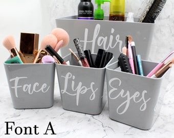 Set of 4 Personalised Makeup Font A Vinyl | Mrs Hinch Inspired Custom Stationary Storage with Personalized Decal for Home Office Organiser