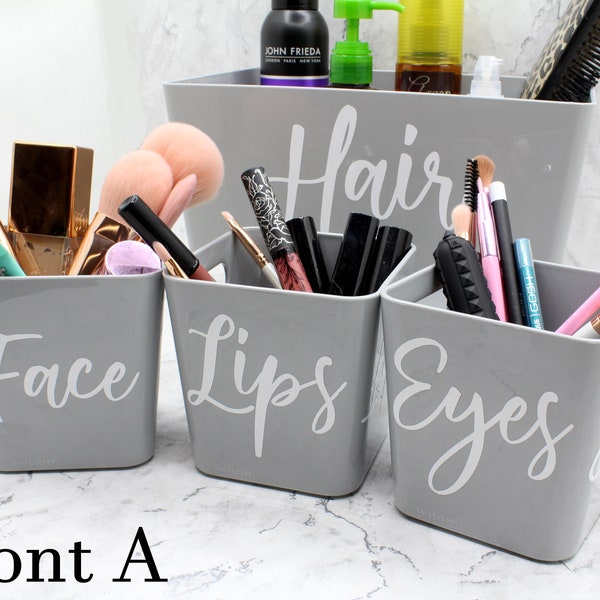 Set of 4 Personalised Makeup Font A Vinyl | Mrs Hinch Inspired Custom Stationary Storage with Personalized Decal for Home Office Organiser