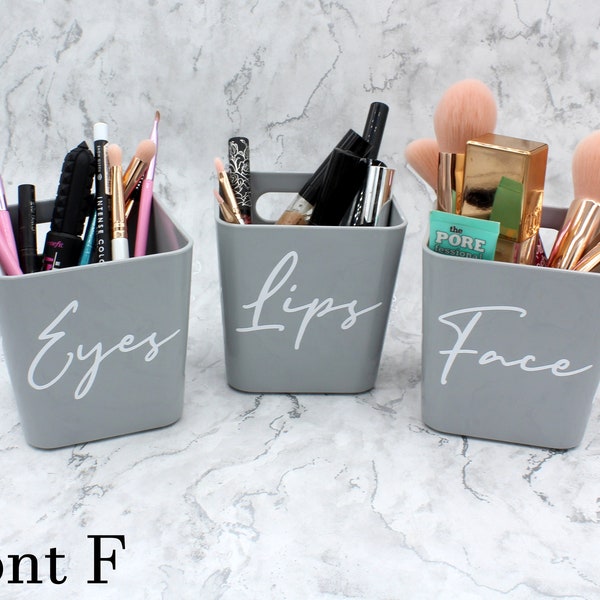 Set of 3 Personalised Makeup Font F Vinyl | Mrs Hinch Inspired Custom Cosmetics Storage with Personalized Vinyl Decal for Home Organisation