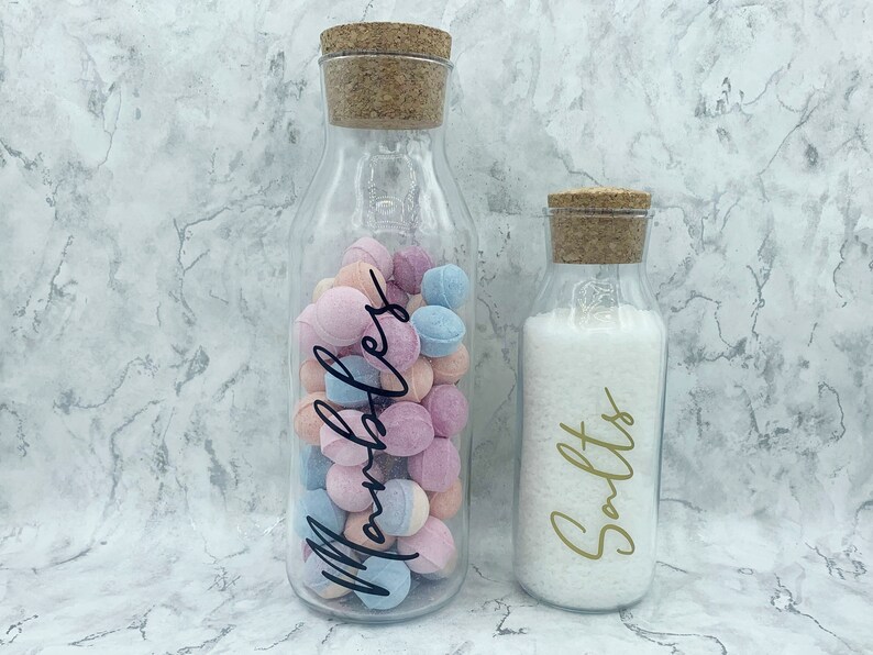 Personalised Glass Laundry Storage Containers With Vinyl Decal Mrs Hinch Inspired Home Organisation Cork Lid Jars 1L or 500ml, 画像 6