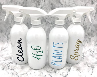 Personalised White Spray Lid Bottle Storage Containers With Vinyl Decal | Mrs Hinch Inspired Home Organisation Gardening Cleaning Decanter