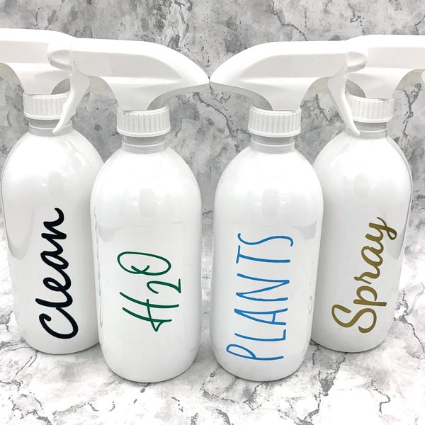 Personalised White Spray Lid Bottle Storage Containers With Vinyl Decal | Mrs Hinch Inspired Home Organisation Gardening Cleaning Decanter