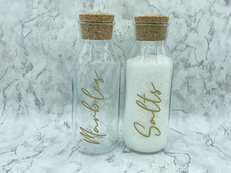 Personalised Glass Laundry Storage Containers With Vinyl Decal Mrs Hinch Inspired Home Organisation Cork Lid Jars 1L or 500ml, image 3