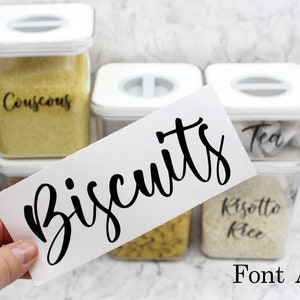 Aangepaste vinyl opslaglabels Lettertype A | Gepersonaliseerde stickerstickers in Mrs Hinch-stijl voor container in keuken en interieur