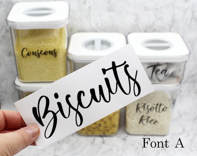 Featured listing image: Custom Vinyl Storage Labels Font A | Mrs Hinch Style Personalized Decal Stickers for Container in Kitchen & Home Organisation