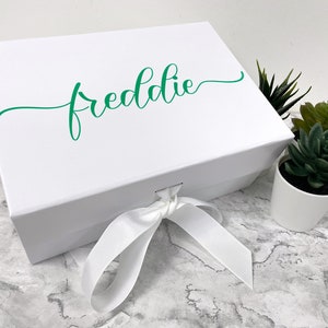 Personalised Gift Boxes With Ribbon and Magnetic Lid Vinyl Special Occasions Luxury Customised Hamper Any Name Bag Keepsake Present Memory image 6
