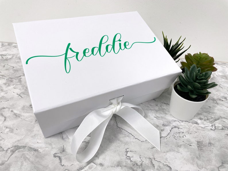 Personalised Gift Boxes With Ribbon and Magnetic Lid Vinyl Special Occasions Luxury Customised Hamper Any Name Bag Keepsake Present Memory image 6