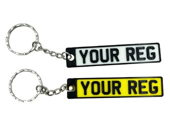 GPG Set of 2 Personalised Number Plate Keyrings 3D printed | White and Yellow 3D Printed Keychain