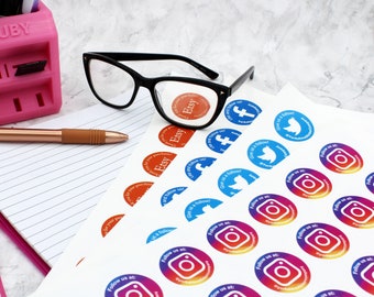 Customised Social Media Sticker Sheet | Set of 35/15/6 Custom Social Media Instagram Facebook Twitter ETSY Sticker Sheets Add Your Name