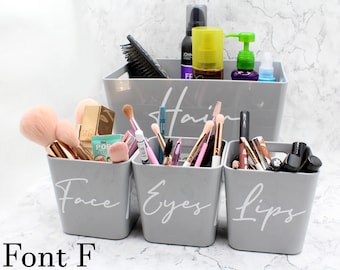 Set of 4 Personalised Makeup Font F Vinyl | Mrs Hinch Inspired Custom Stationary Storage with Personalized Decal for Home Office Organiser