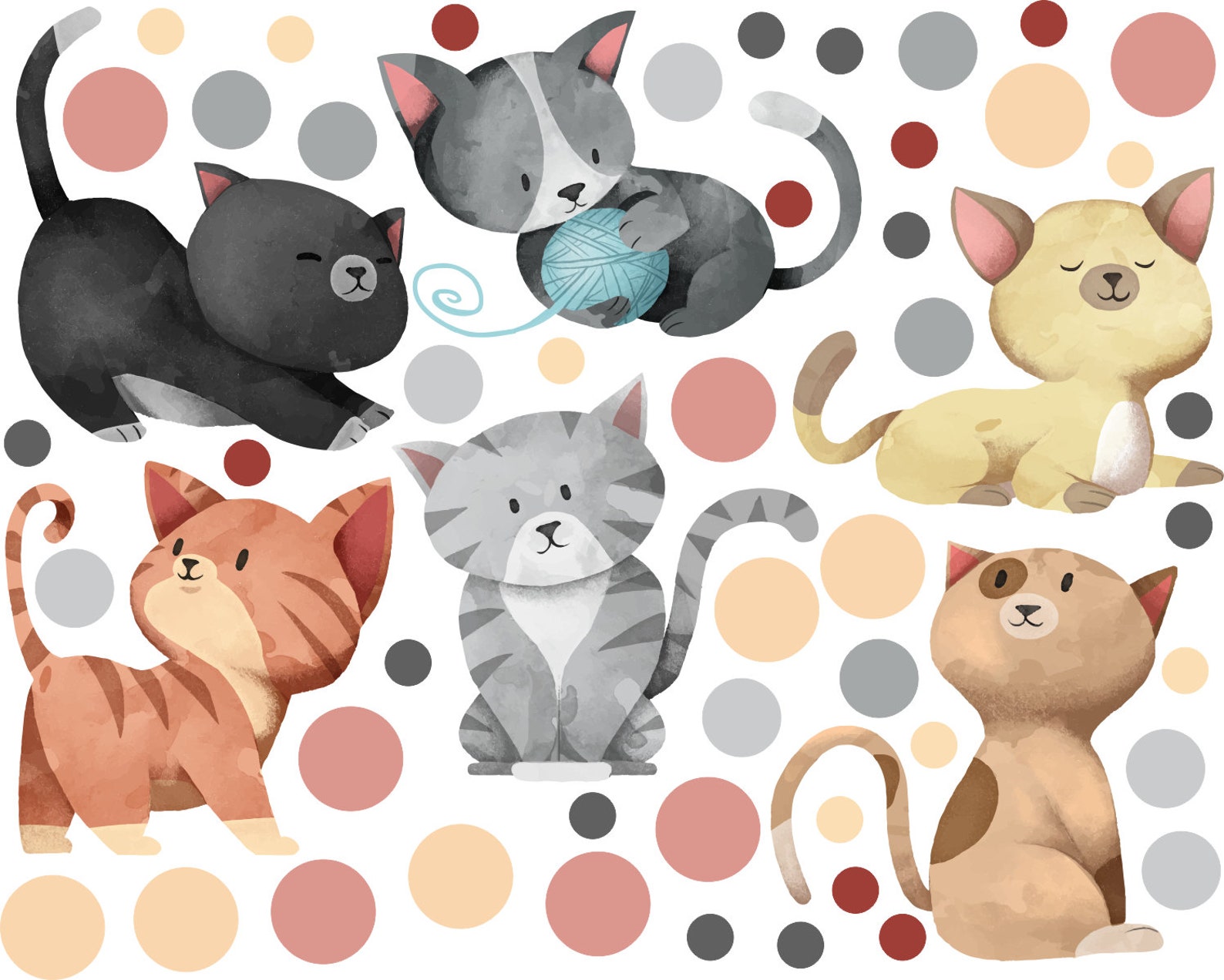 Cat Decals Set of 6 Cat Wall Stickers Cat Wall Decal Wall Etsy