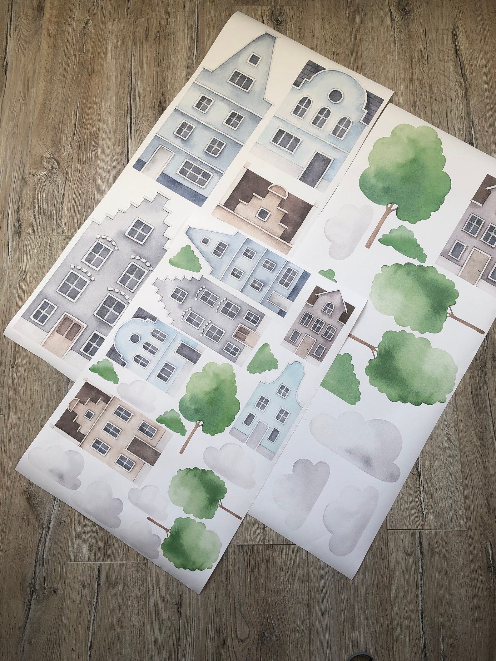 Houses Decals House Wall Decal Watercolor Houses Wall Decal Etsy