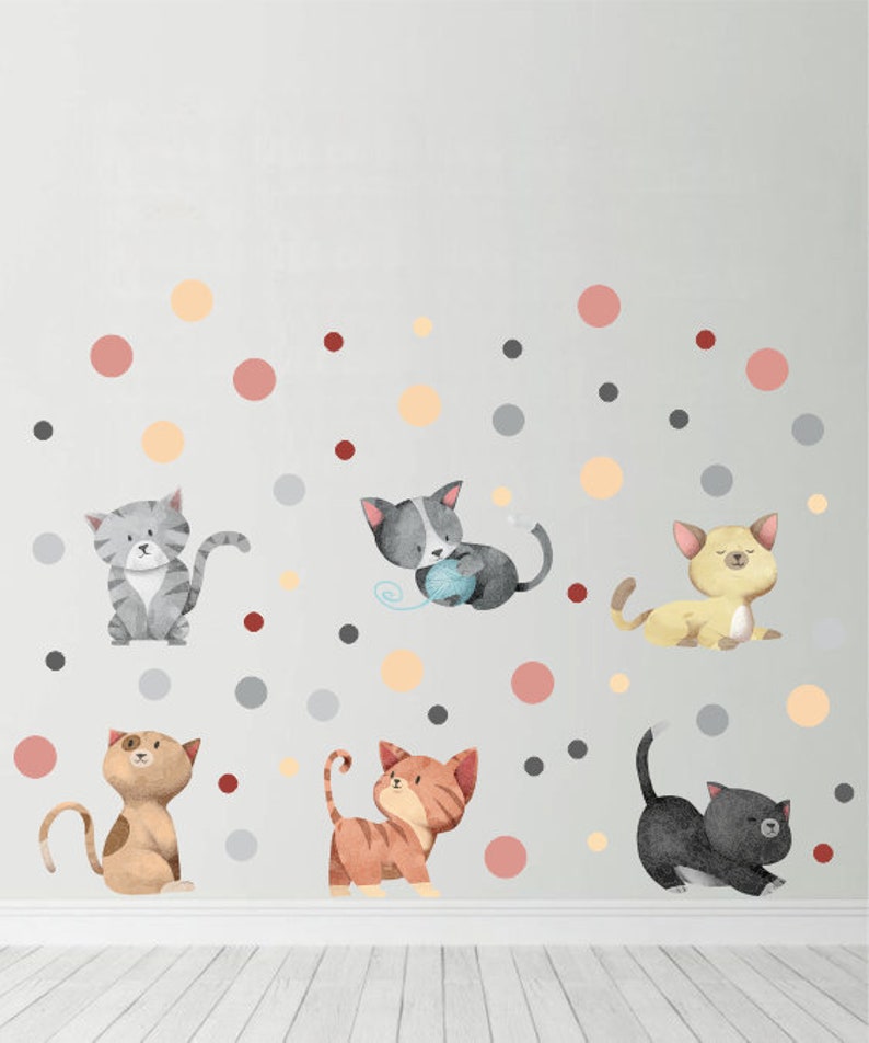 Cat Decals Set of 6 Cat Wall Stickers Cat Wall Decal Wall Etsy