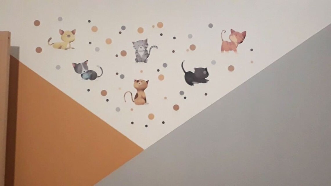 Cat Decals Set of 6 Cat Wall Stickers Cat Wall Decal Wall Etsy