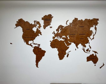 Wood World Map Wall Art Large Wall Decor - World Travel Map  - Any Occasion Gift Idea - Wall Art For Home & Kitchen or Office
