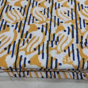 Thick Cotton Fabric,Yellow Blue Block Print,Self Design,Curtain Fabric,Upholstery Fabric,By the Metre Fabric,Indian Cotton Fabric
