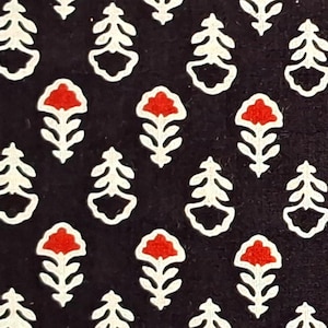 Black Brown By the Yard Floral Indian Block Print Fabric,Fabric for Sewing,Curtains,Upholstery Fabric,Dressmaking Fabric