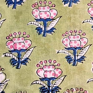 Green Blue By the Yard Floral Indian Block Print Fabric,Dressmaking Fabric,Upholstery Fabric,Quilting Fabric,Fabric for Sewing,Curtain