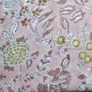 Tessuto stampato indiano a blocchi, rosa chiaro e arancione, tagliato su misura, tessuto per cucire, tende, trapuntatura, tappezzeria, sartoria, stampa floreale