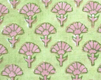 Stoff mit grün-rosa Blockdruckmuster, Baumwollstoff in großen Mengen, Stoff mit Blumenmuster, Polsterstoff, Quiltstoff, Kleiderstoff, Dekostoff