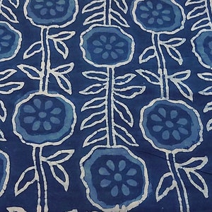 Indigo Blue Indian Block Print Fabric,Floral Print Fabric,Fabric By the Yard,Dress Fabric,Curtain Fabric,Indigo Blue,Quilting Fabric
