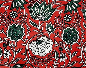 Red Block Print Fabric,Cotton Fabric By the Yard,Dress Fabric,Floral Print Fabric,Upholstery Fabric,Quilting Fabric,Curtain Fabric