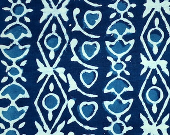 Abstract Floral Indigo Blue Cotton Fabric,Block Print Fabric By the Yard,Curtain Fabric for Sewing Quilting Upholstery,Indian Handmade