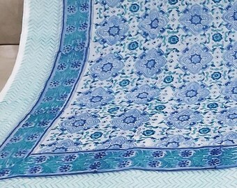 Indian Block Print Sarong Pareo for Women,White Blue Floral Print Sarong,Wrap Dress,Cotton Voile,Bikini Cover Up,Gift for Her,Scarf