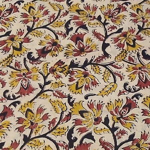 Beige Yellow Block Print Fabric,Floral Print Fabric,By the Metre,Dress Fabric,Curtain Fabric,Cotton Print Fabric,Cotton Fabric Beige