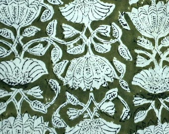 Green Block Print Fabric,Floral Print Fabric By the Yard,Cotton Fabric for Sewing Dressmaking Quilting,Upholstery Fabric,Curtain Fabric