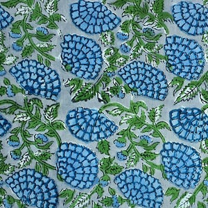 Blau Grün Indischen Block Print Stoff zum Nähen, Nähen, Quilten, Polstern, handgefertigter Baumwollstoff mit Blumenmuster